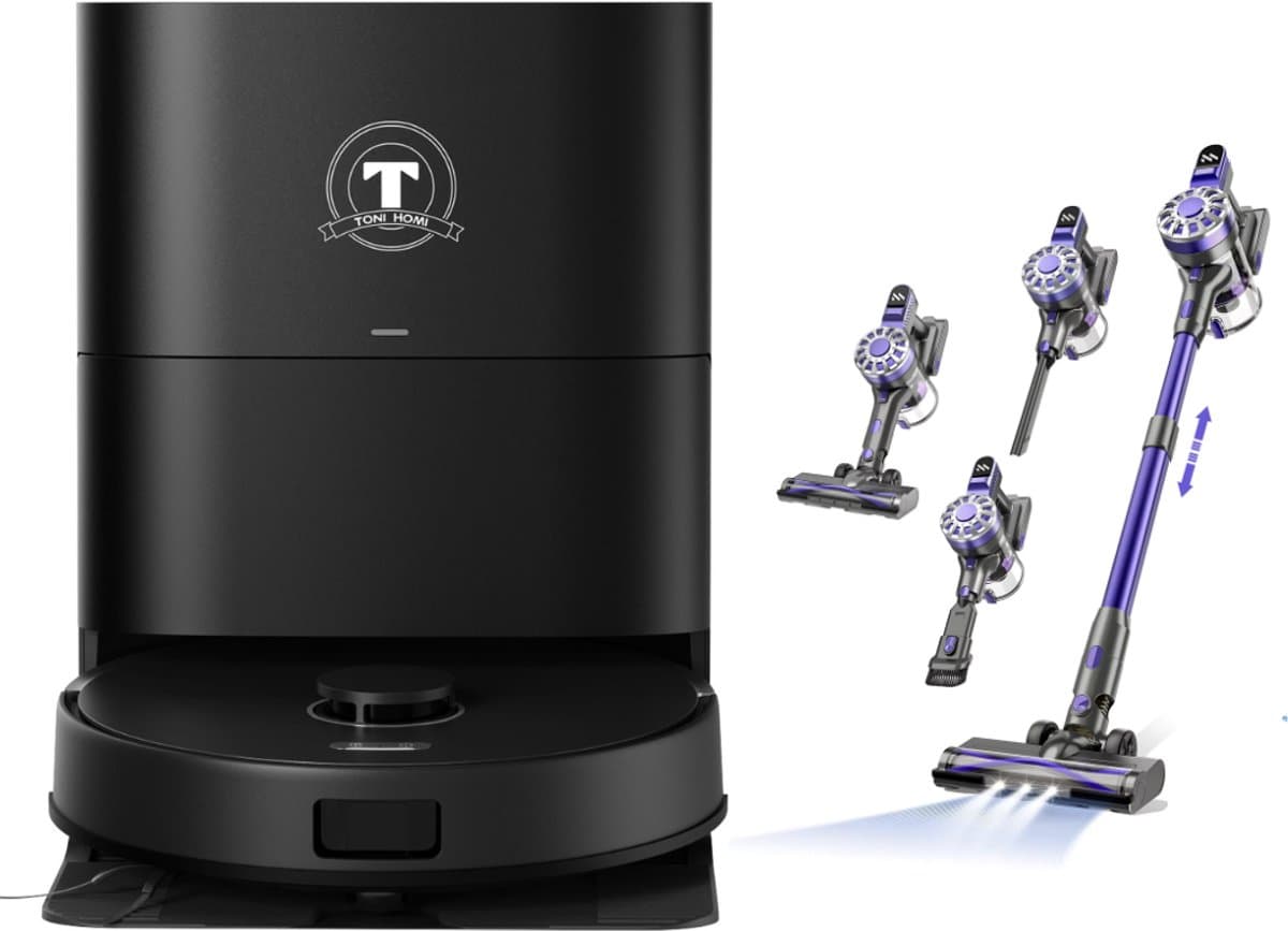 TONIHOMI® X8 + V07 Steelstofzuiger - Robotstofzuiger met dweilfunctie - Automatisch legen - Laadstation - LDS Laser navigatie - Met app - Zwart