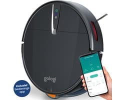 Gologi Robotstofzuiger met Dweilfunctie - 210 Minuten - Automatische Stofzuiger met Laadstation - Dweilrobot - Huisdieren - Draadloos met App - 2000 Pa Zuigkracht - Zwart