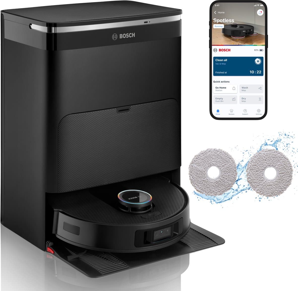 Bosch Spotless Max Cam BCRDW3BX Robotstofzuiger en Mop, Zwart, App-bediening, Li-ion, 205 min, 11000 Pa